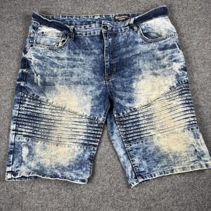 Southpole Denim Shorts‎ Men's 44 Acid Wash Distressed Stretch Bermuda Blue